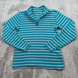 LL Bean 1/4 zip knit sweater women’s size small blue striped 100% cotton